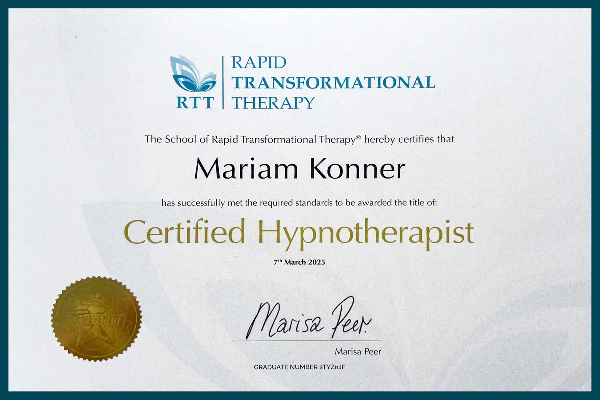 Certificate Certified Hypnotherapist Mariam Konner