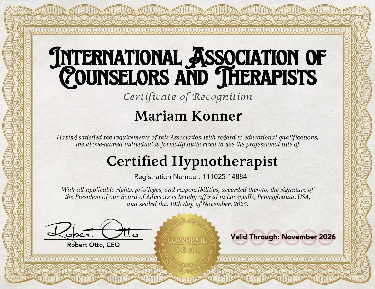 I.A.C.T Certified Hypnotherapist Mariam Konner